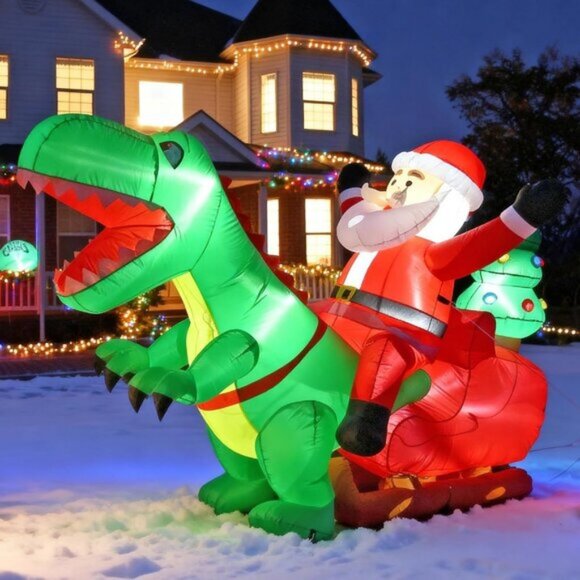 🆕8.2FT Long Christmas Inflatables with LED Santa Ride on Dinosaur Outdoor Decor - Picture 3 of 9